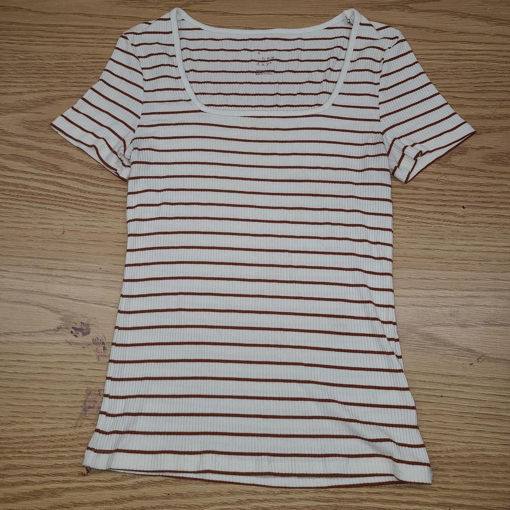 Striped White and Brown Women's Top